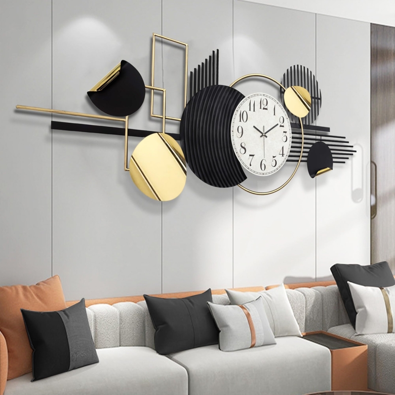 Wall Art Integrated Clock Overlapping Circles Gold Modern Geometric