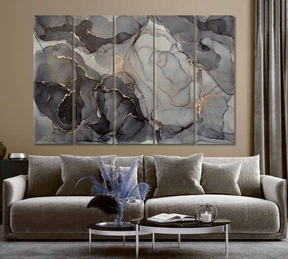 Wall Art: Large Marble Fluid Canvas with Gold Veining