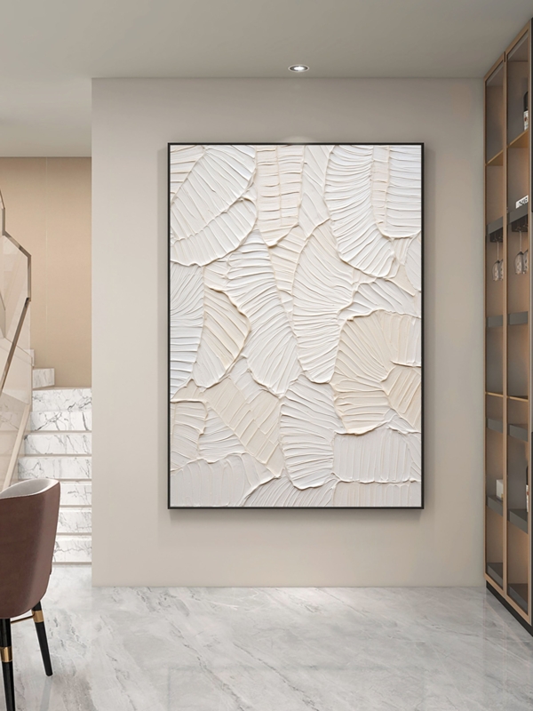 Wall Art Large Rectangular Raised Leaf Relief Plaster Texture
