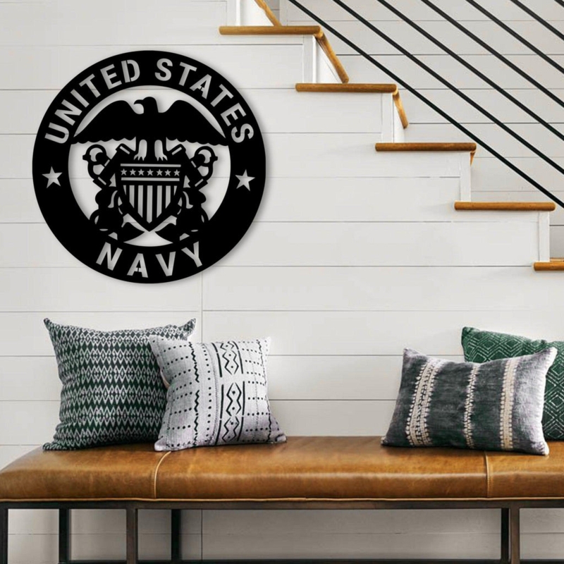 Wall Art Metal Circular Navy Seal Emblem Industrial Military Decor