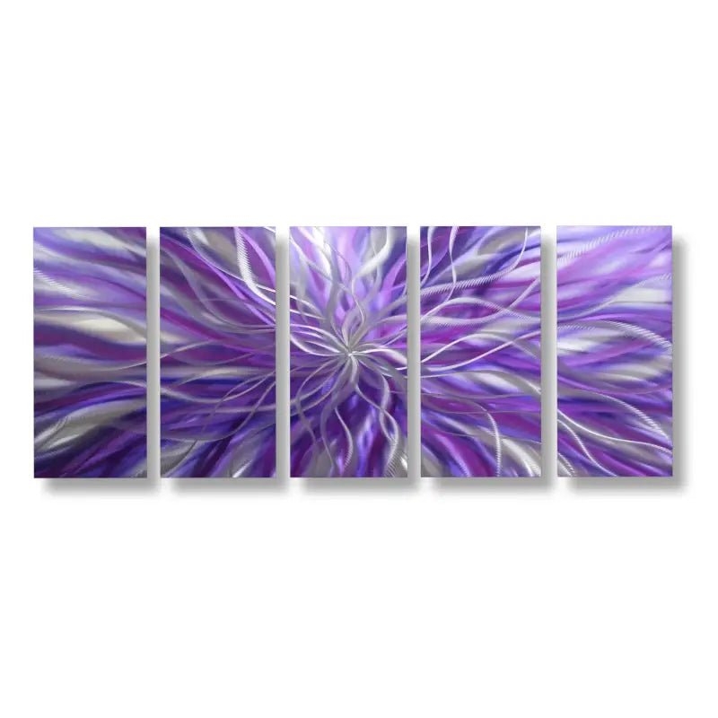 Wall Art Metal Five Panel Set Radial Swirl Pattern Brushed Aluminum