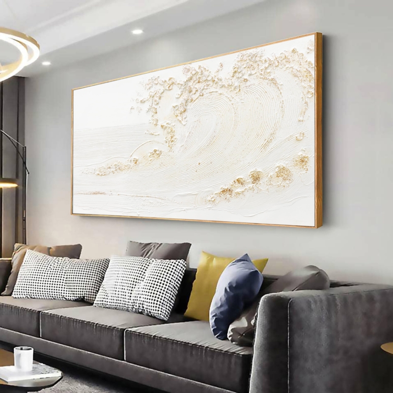 Wall Art Oversized Abstract White Gold Impasto Texture Canvas