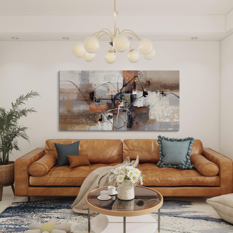 Wall Art Oversized Canvas Terracotta Palette Geometric Shapes Boho