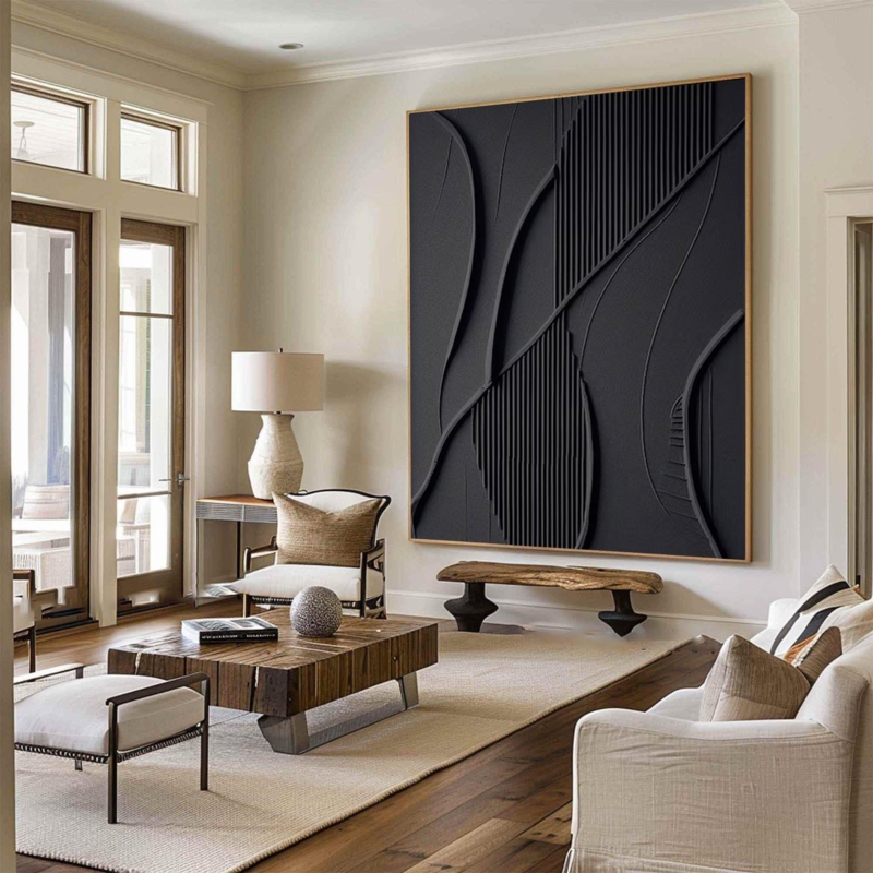 Wall Art: Oversized Dark Geometric Relief with Overlapping Arches