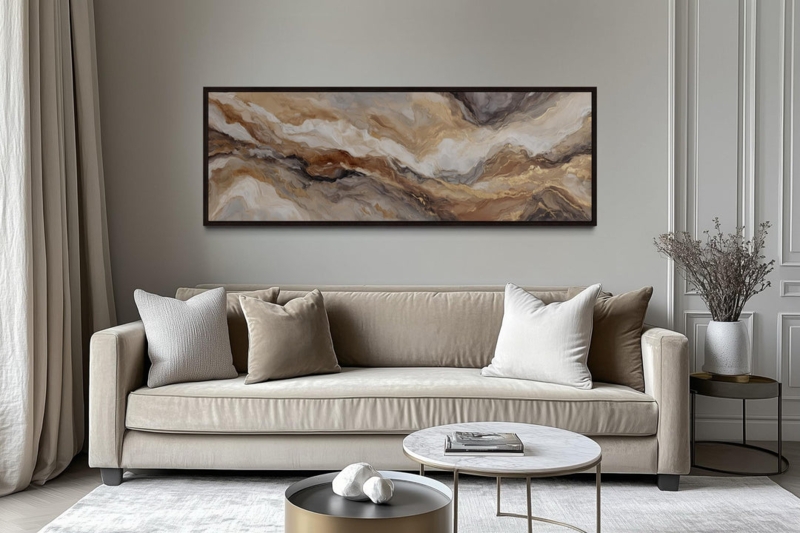 Wall Art Oversized Horizontal Marble Inspired Gold Veining Glam