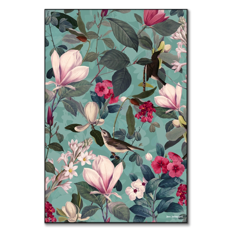 Wall Art Oversized Square Teal Botanical Pattern Retro Decor