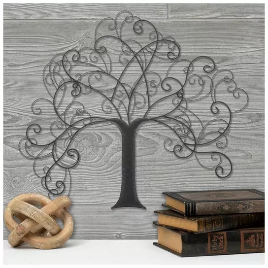 Wall Art: Round Tree Silhouette in Circular Frame Accent