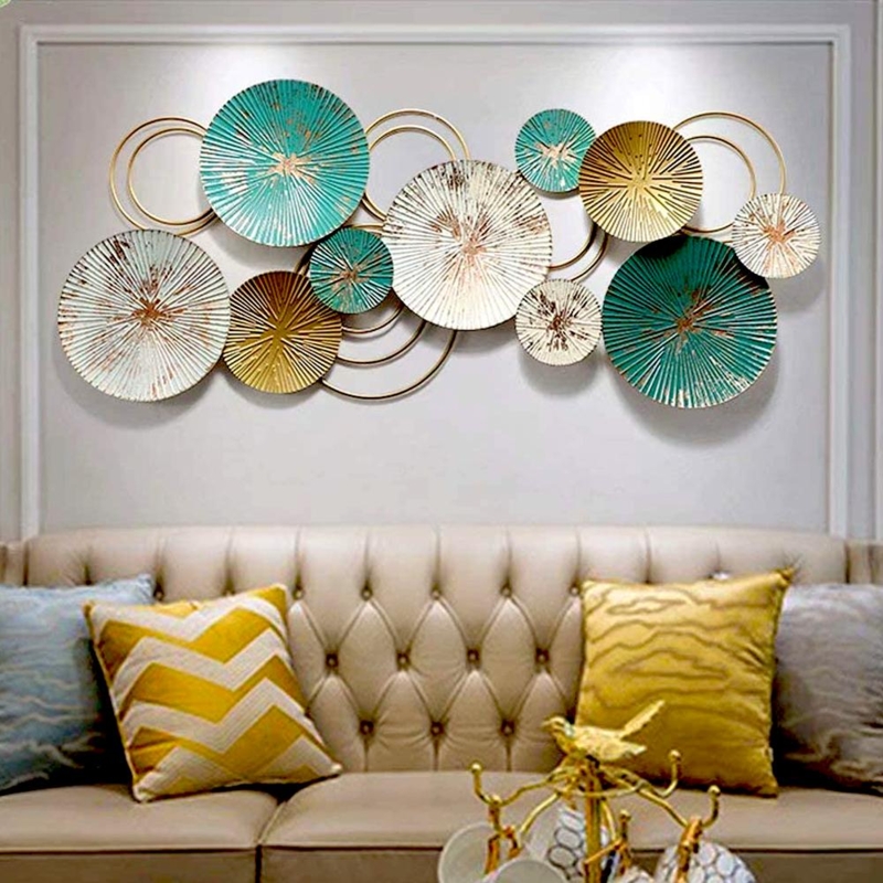 Wall Art Sculptural Triptych Teal Color Blocking Botanical