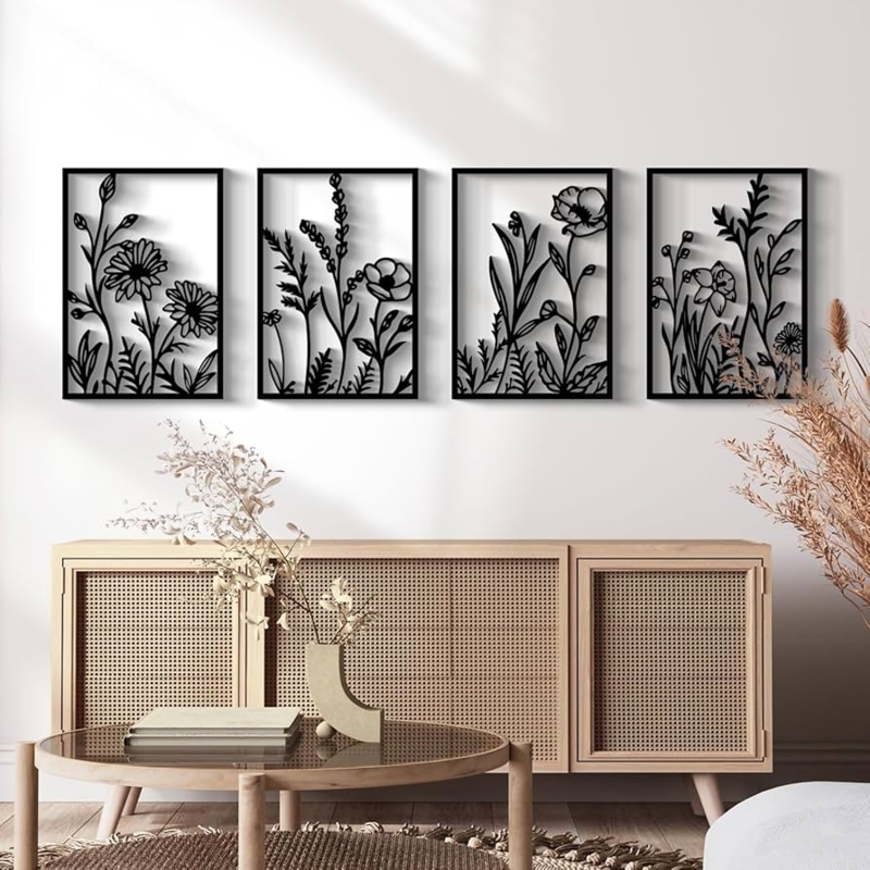 Wall Art Set 3D Metal Sculpture Mixed Background Gold Leaf