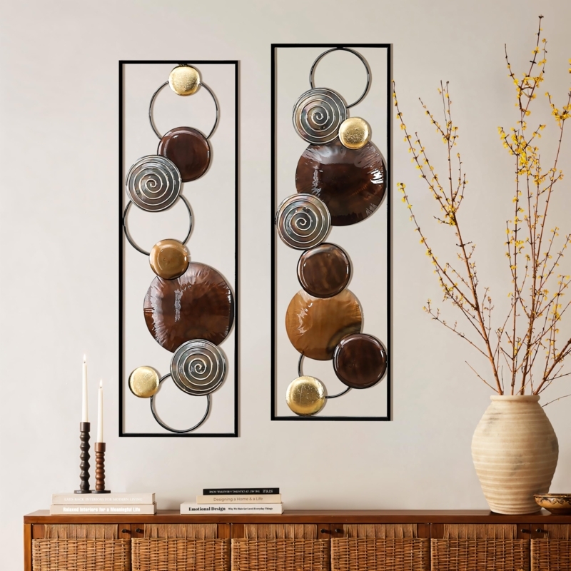 Wall Art Set Abstract Metal Cutouts Organic Bronze Finish