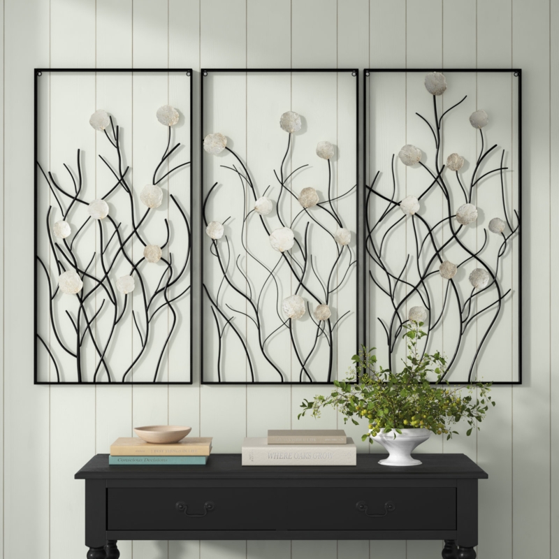 Wall Art Set Antique Gold Botanical Silhouette Metal Farmhouse Decor