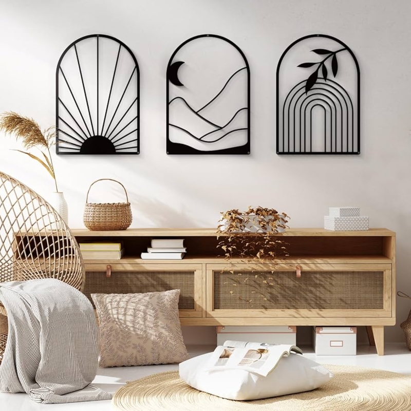 Wall Art Set: Continuous Line Boho Minimalist Metal Decor