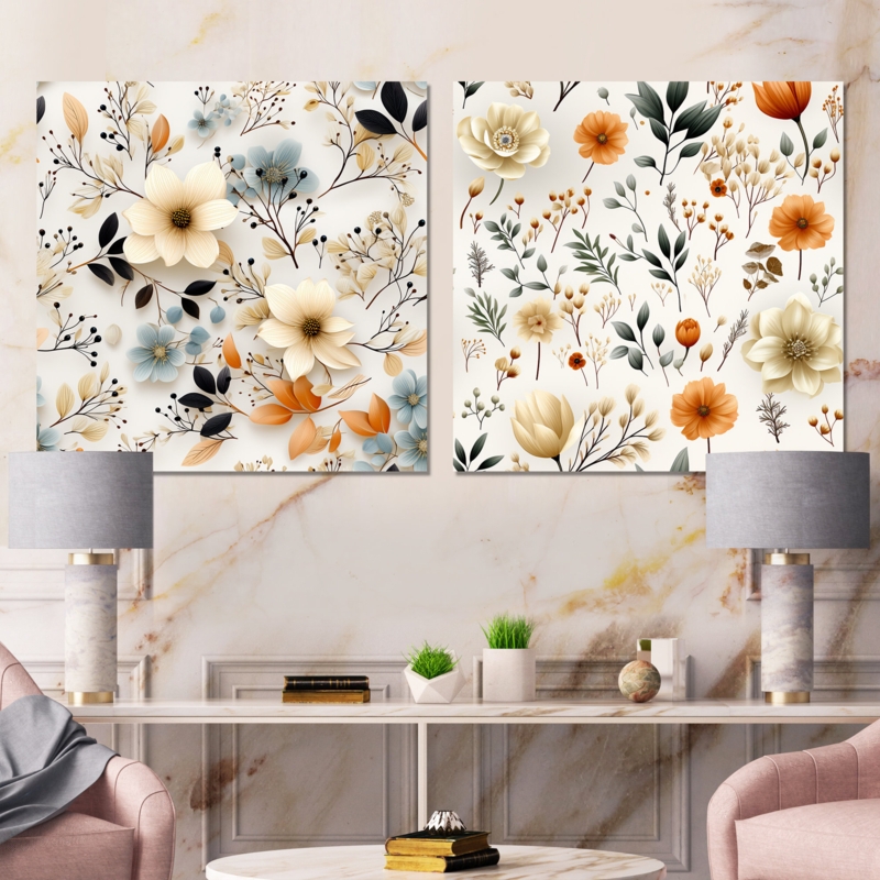 Wall Art Set Earthy Tones Botanical Silhouette Metal Construction