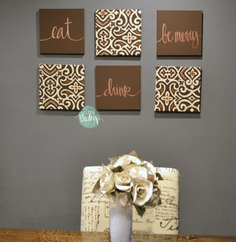 Wall Art Set of Four Framed Damask Pattern Chocolate Brown Traditional