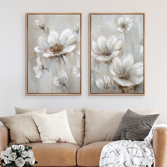 Wall Art Set of Two Neutral Palette Floral Sketches Minimalist Boho