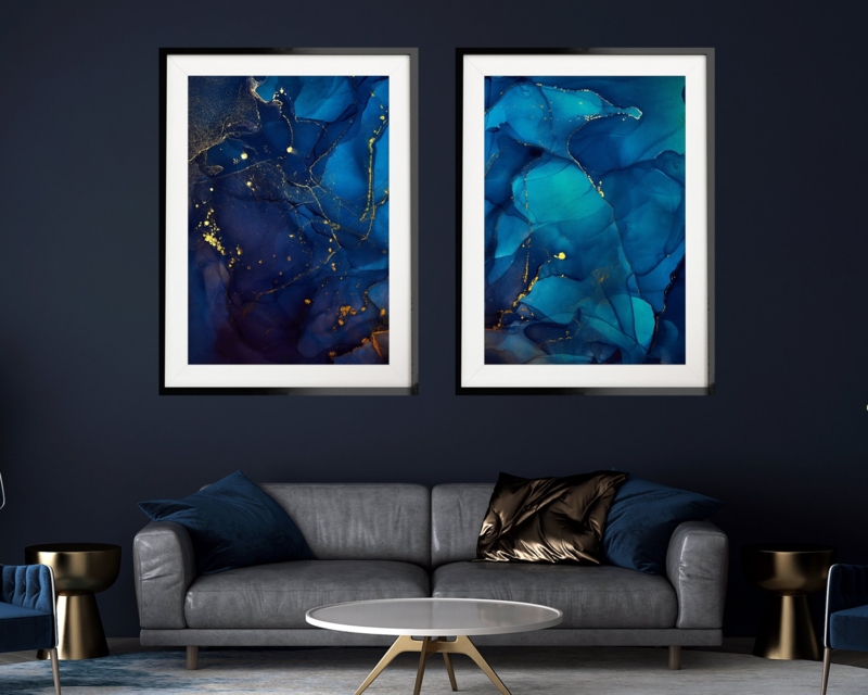 Wall Art Set of Two Oversized Abstract Gold Accents Modern Decor