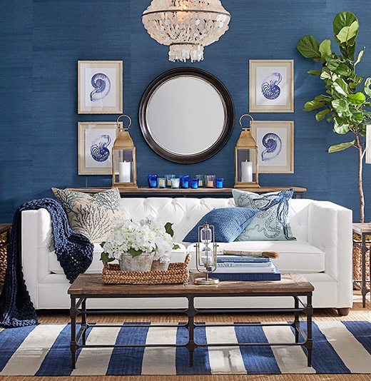 Wall Art Set: Six Sea Life Silhouettes in Wood Frames, Grid Layout.