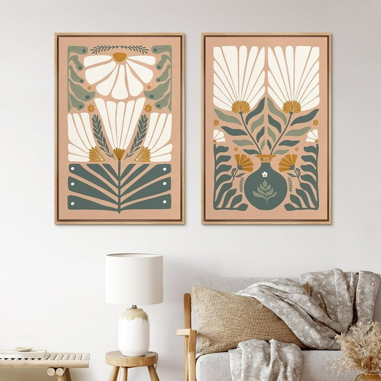Wall Art Set Terracotta Background Minimalist Floral Boho Decor
