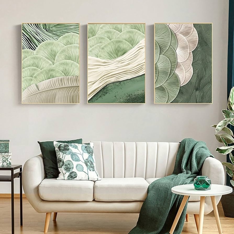 Wall Art Set Textured Plaster Ginkgo Leaf Minimalist Canvas Art