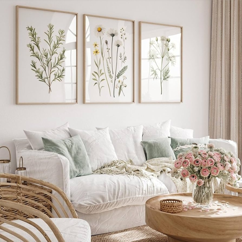 Wall Art Set Unframed Canvas Watercolor Botanical Farmhouse Decor