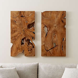 Wall Art Set Wood Slice Mosaic Rectangular Frame Natural Finish