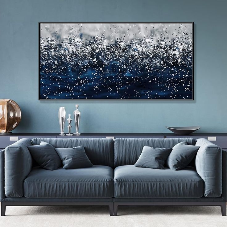 Wall Art Square Abstract Metallic Silver Accents Black Float Frame