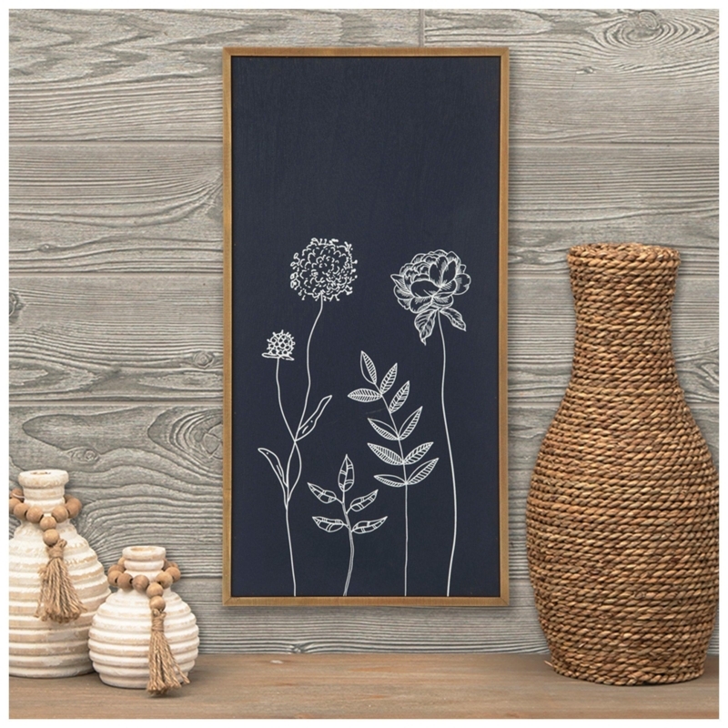Wall Art: Square Wood Grain Background Plaque with Layered Navy Petals.