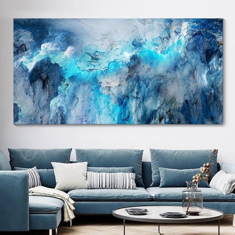 Wall Art: Sweeping Blue Gradient Canvas, Modern Minimalist Living Room Decor.