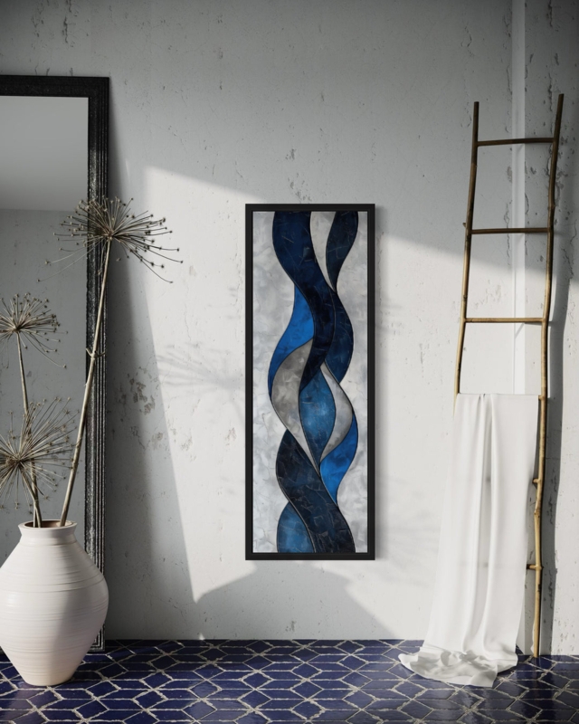 Wall Art Tall and Narrow Framed Abstract Stacked Rocks Motif