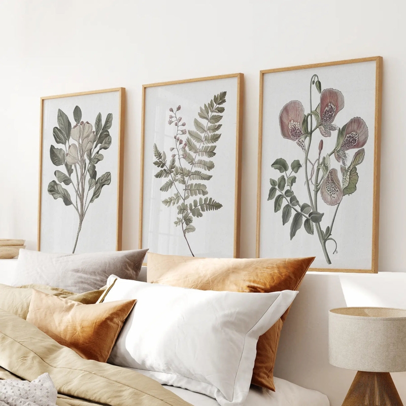 Wall Art Thin Wood Frame Botanical Floral Neutral Transitional Decor