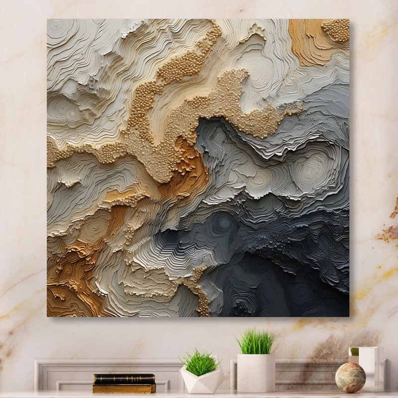 Wall Art: Topographical Relief Beaded Detailing, Gold Charcoal