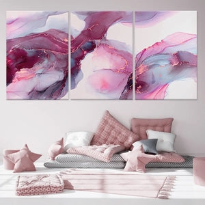Wall Art Triptych Alcohol Ink Style Fluid Abstract, Modern Fluid Ink Canvas Set