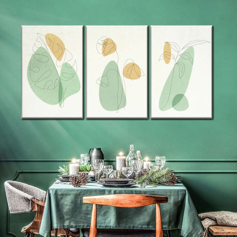 Wall Art Triptych Landscape Print Set for Emerald Green Accent Wall
