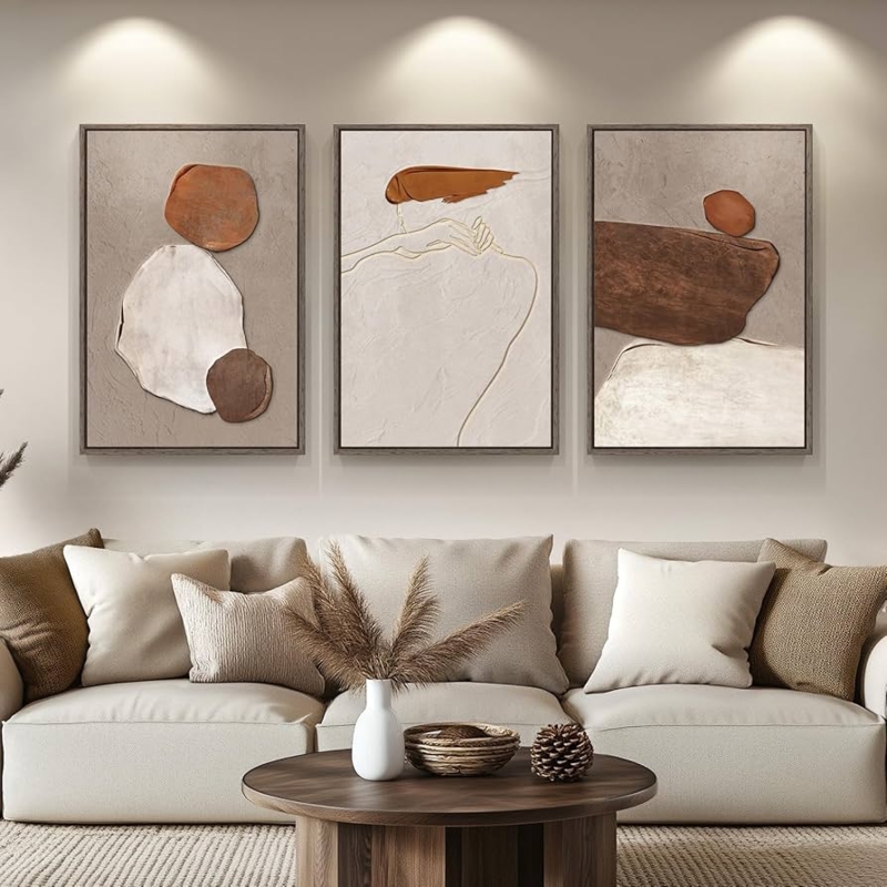 Wall Art Triptych Layout Framed Organic Abstract Patterns