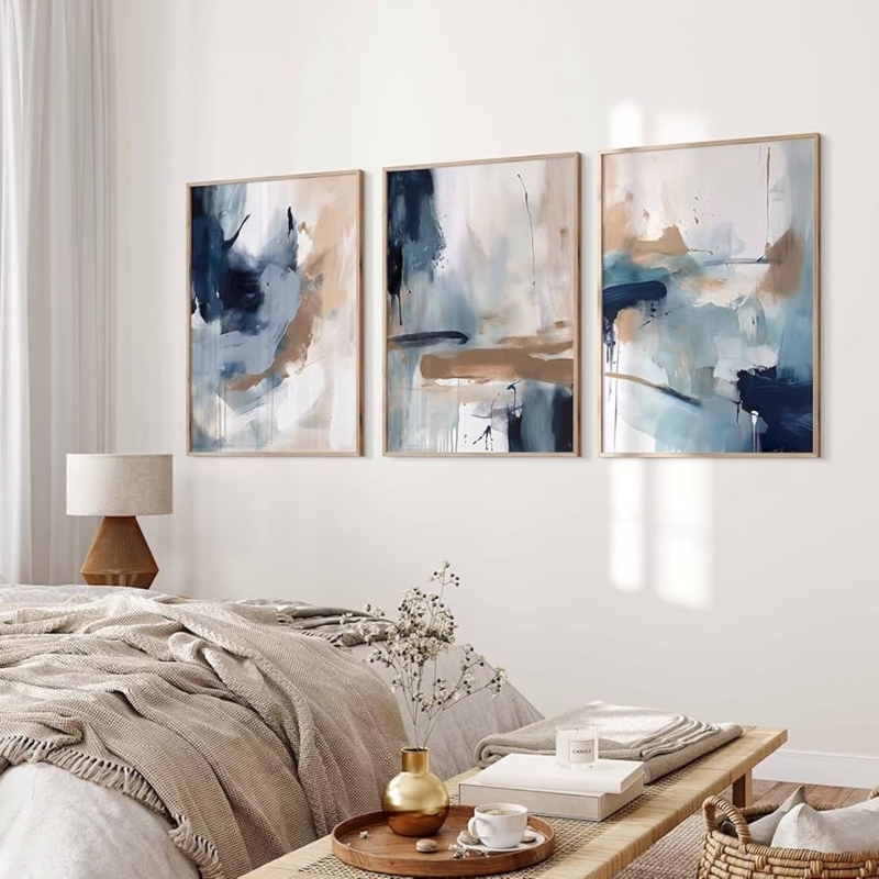 Wall Art Triptych Layout Unframed Watercolor Texture Organic Shapes