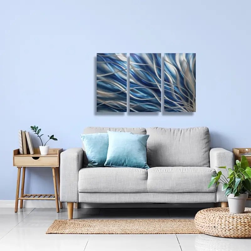 Wall Art Triptych: Metal Panels with Cosmic Swirls. Abstract Decor Set.