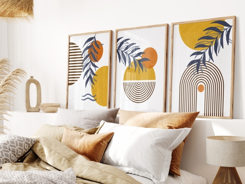 Wall Art Triptych Minimalist Botanical Line Boho Circles