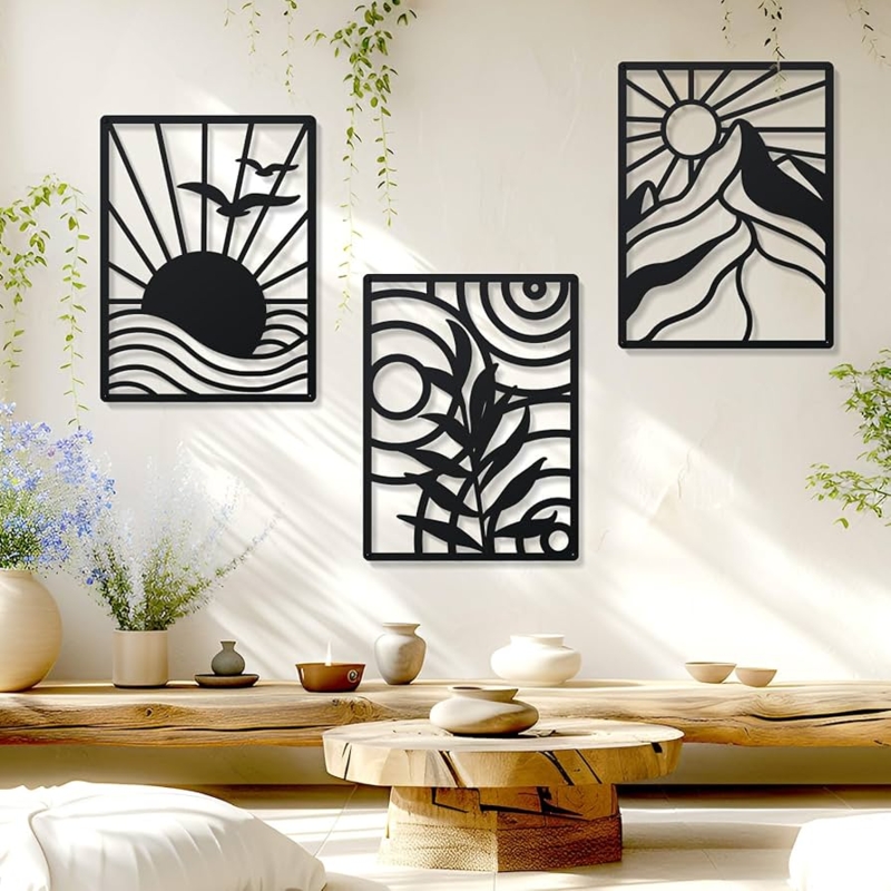 Wall Art Triptych: Minimalist Mountain Landscape Line Art Decor