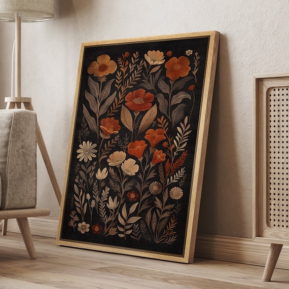 Wall Art Triptych Oak Look Frames Floral Sketches Modern Farmhouse