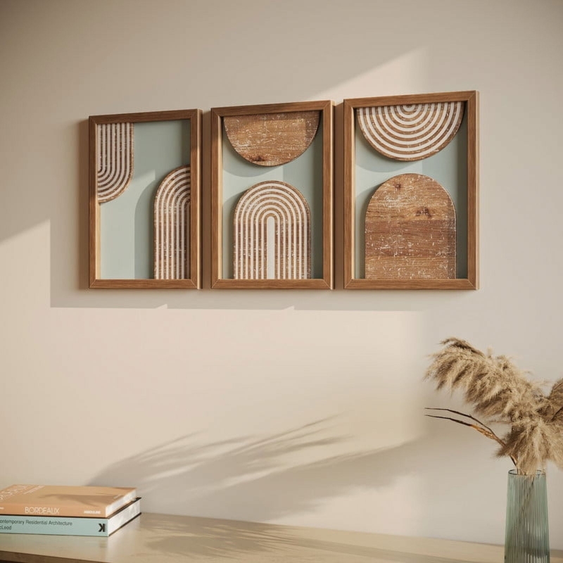 Wall Art Triptych Set Terracotta Palette Abstract Geometric Boho