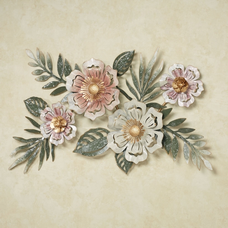 Wall Art Vertical Floral Sculpture Pastel Metal Flowers Outdoor