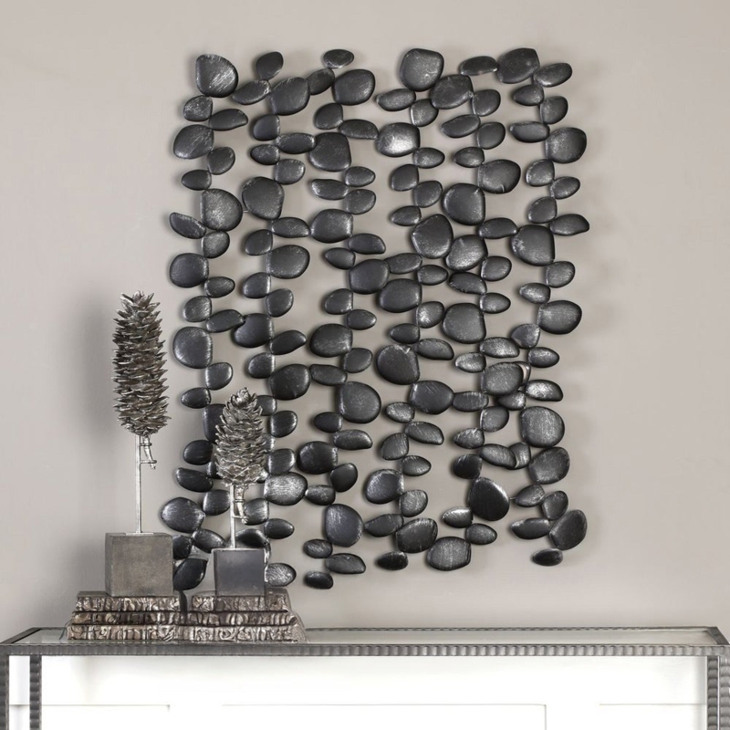 Wall Art: Vertical Forged Iron Sculpture with Hammered Metal Discs