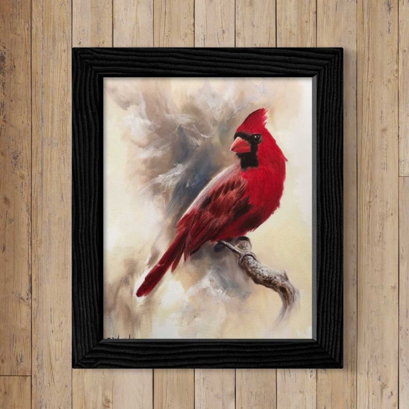 Wall Art Vibrant Cardinal Print Textured Black Frame Rustic Decor