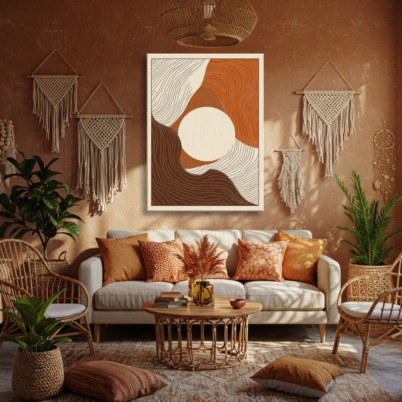 Wall Art Wrapped Edges Unframed Organic Shapes Earthy Boho
