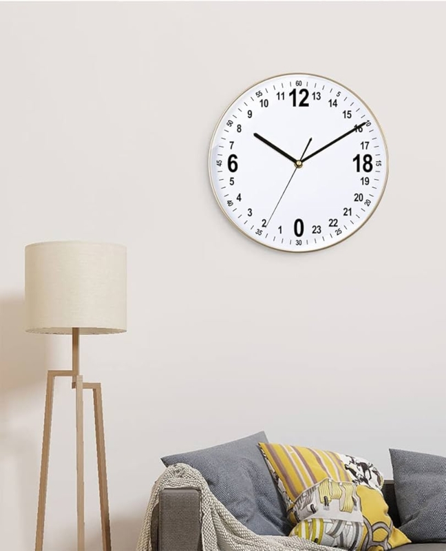 Wall Clock, 24 Hour Dial, Simple Black Frame, Tapered Hands