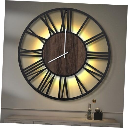 Wall Clock, 30-Inch Oversized with Integrated Night Light Feature