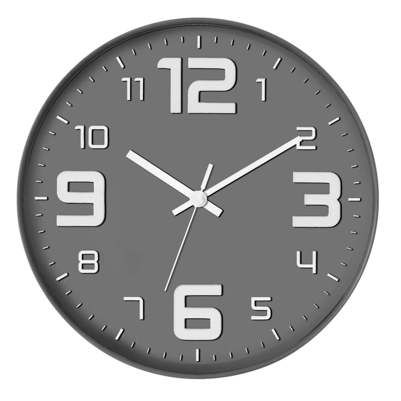Wall Clock 3D Dial Raised Numerals Charcoal Frame Sleek Design