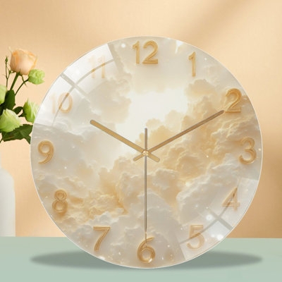Wall Clock Abstract Cloud Art Face Gold Marbled Pattern Glass Decor