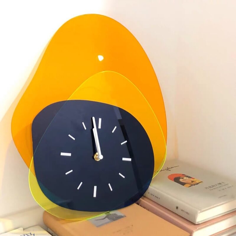 Wall Clock Abstract Fluid Art Numberless Blue Yellow Colorful Decor