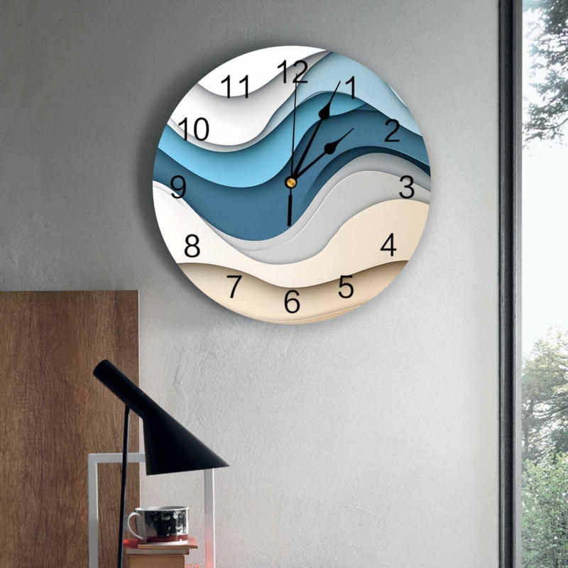 Wall Clock Abstract Gradient Face Metallic Hands Blue Brown Art